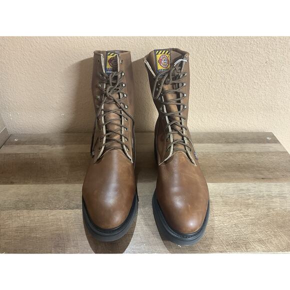 Justin Conductor 8" Steel Toe Lace-Up Work Boots Brown 0764 USA Men Size 12 EE - Picture 1 of 7
